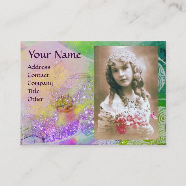 Tarjeta De Visita OLAS MONOGRAMA PLANTILLA FOTOGRÁFICA rosa verde pú (Anverso)