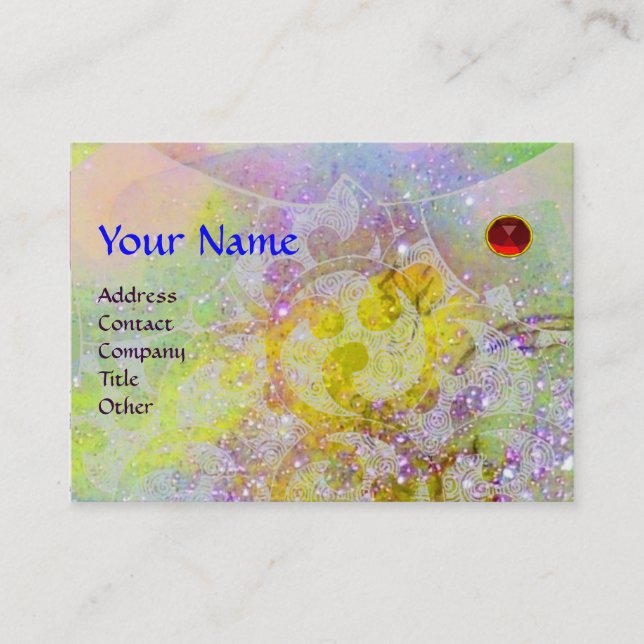 Tarjeta De Visita OLAS RUBY MONOGRAM, amarillo brillante azul verde  (Anverso)