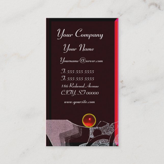Tarjeta De Visita Olas RUBY MONOGRAM, rojo rosado negro (Anverso)