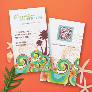 Tarjeta De Visita Olas Tropicales Hibiscus Summer Beach Palm Trees