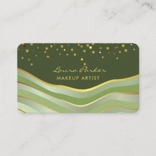 Tarjeta De Visita Olas Verde Oro Rayas Mínimas Artista de Maquillaje