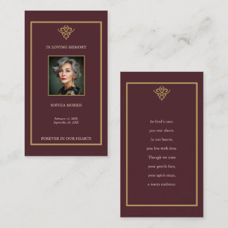 Tarjeta De Visita Old Money Burgundy Funeral Prayer Card