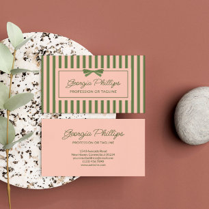 Tarjeta De Visita Olive Blush Rayas y Lazo Retro