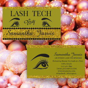 Tarjeta De Visita Olive Green Modern Eyelash Artista Shimmer Gold