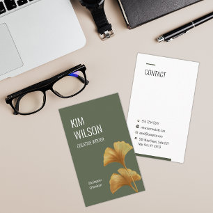 Tarjeta De Visita Olive Green Modern Minimalista Ginkgo