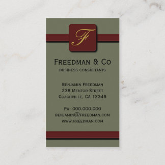 Tarjeta De Visita Olive Green y Dark Red Monograma Profesional