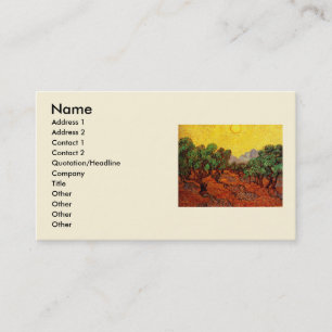Tarjeta De Visita Olivos con cielo amarillo y sol de Van Gogh