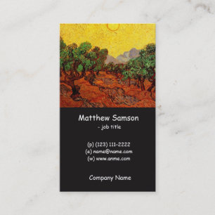 Tarjeta De Visita Olivos con cielo amarillo y sol, van Gogh