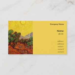 Tarjeta De Visita Olivos con cielo y sol amarillo, van Gogh