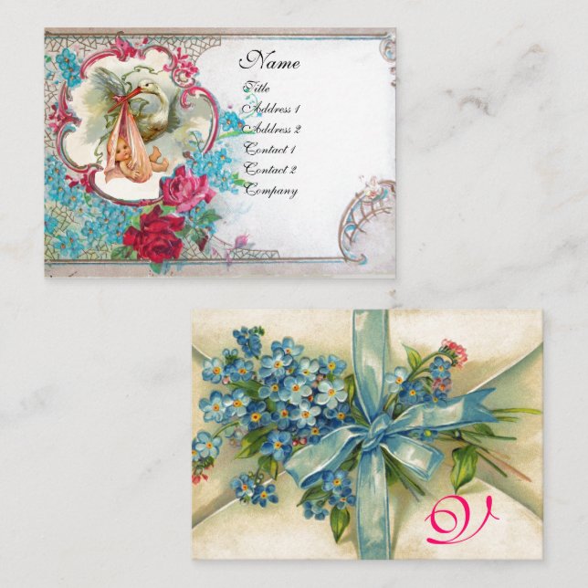 Tarjeta De Visita OLVIDARME NOTAS HISTORIAL BABY SHOWER 2 MONOGRAM b (Anverso / Reverso)