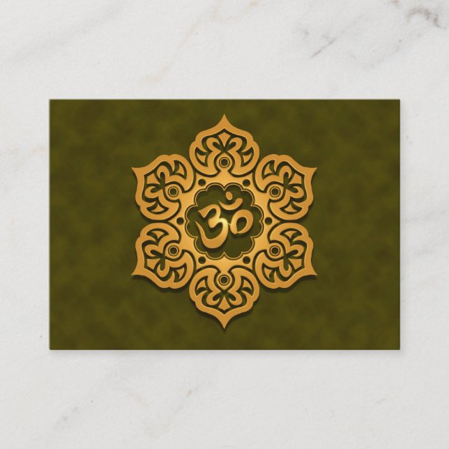 Tarjeta De Visita OM floral verde de oro (Anverso)