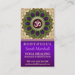 Tarjeta De Visita OM Holístico Purple Real + Green Peacock Mandala