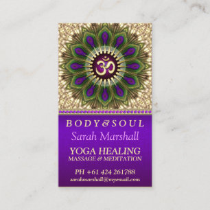 Tarjeta De Visita OM Holístico Purple Real + Green Peacock Mandala