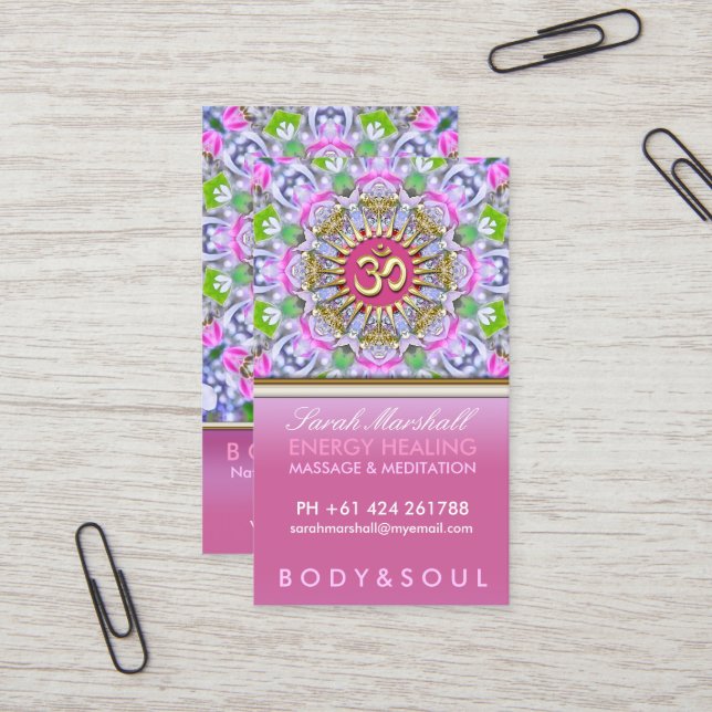 Tarjeta De Visita OM Yoga Energy Healing Pink Sparkle Business Cards (Anverso/Reverso In Situ)