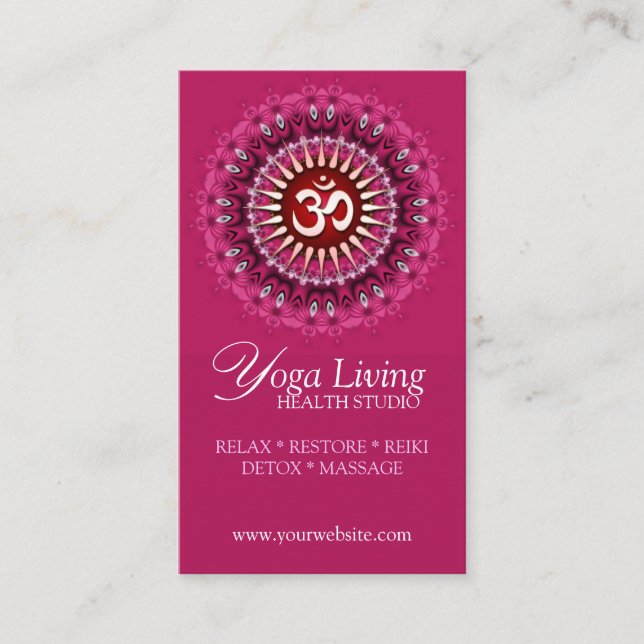 Tarjeta De Visita Om Yoga Pink Mandala New Age Business Cards (Anverso)