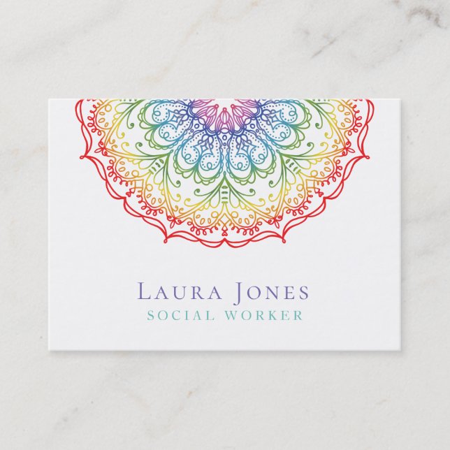 Tarjeta De Visita Ombre arcoiris Mandala Damas Hair Stylist (Anverso)