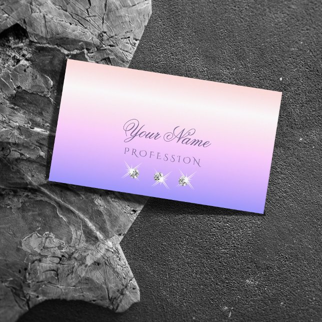 Tarjeta De Visita Ombre azul rosa pastel esparcen diamantes elegante (Subido por el creador)