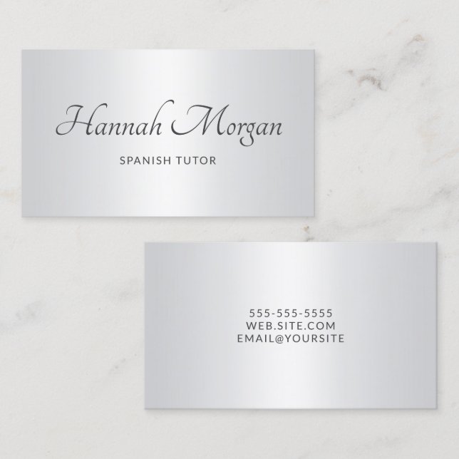 Tarjeta De Visita Ombre Blanco Gris Claro Elegante Script (Anverso / Reverso)