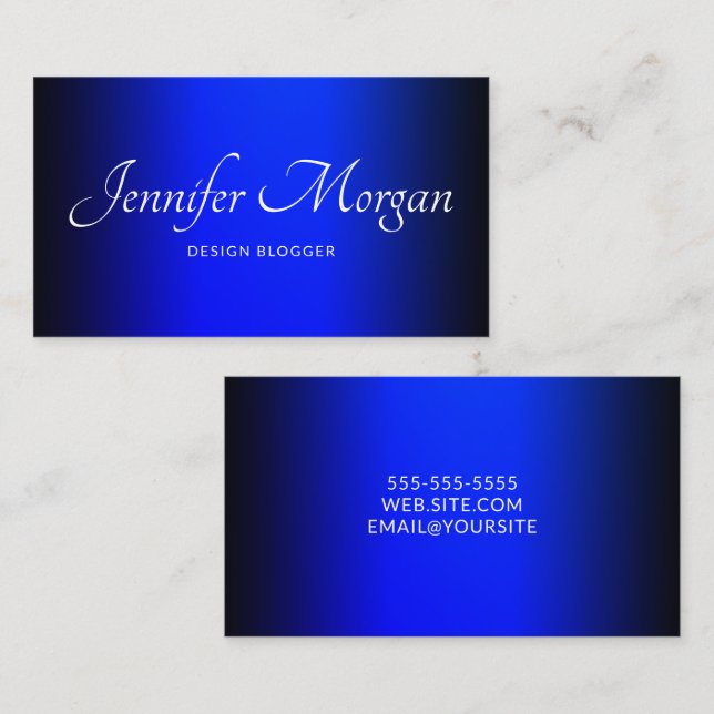Tarjeta De Visita Ombre elegante azul negro y zafiro (Anverso / Reverso)
