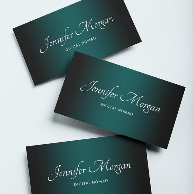 Tarjeta De Visita Ombre elegante verde negro y Verde azulado (Create your own teal and black gradient modern minimalist business cards.)