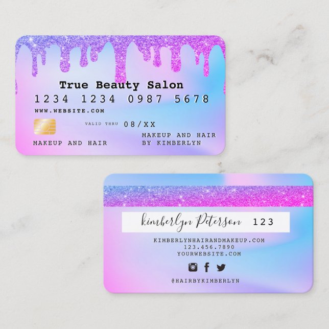 Tarjeta De Visita Ombre glitter credit card monogram  (Anverso / Reverso)