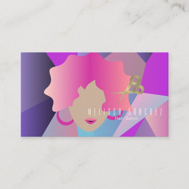 Tarjeta De Visita Ombré Hair Shears Faux Gold Chica Salon Beauon (Anverso)
