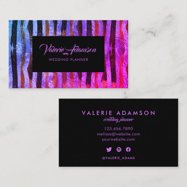 Tarjeta De Visita Ombre Pink Blue Stripes Texture Abstract Script (Anverso / Reverso)