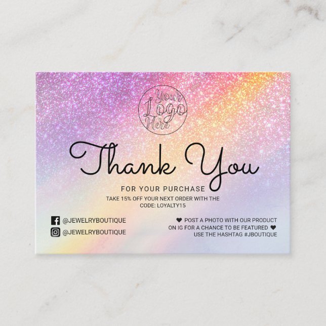 Tarjeta De Visita Ombre, Purpurina del Holograma Arcoiris, gracias a (Anverso)