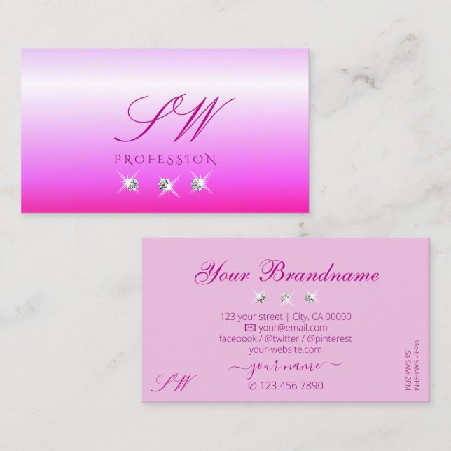 Tarjeta De Visita Ombre Rosa De Lujo Espumoso Diamantes Monograma Lu (Anverso / Reverso)
