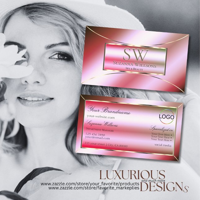 Tarjeta De Visita Ombre verde rosa brillante con monograma y logotip (Subido por el creador)