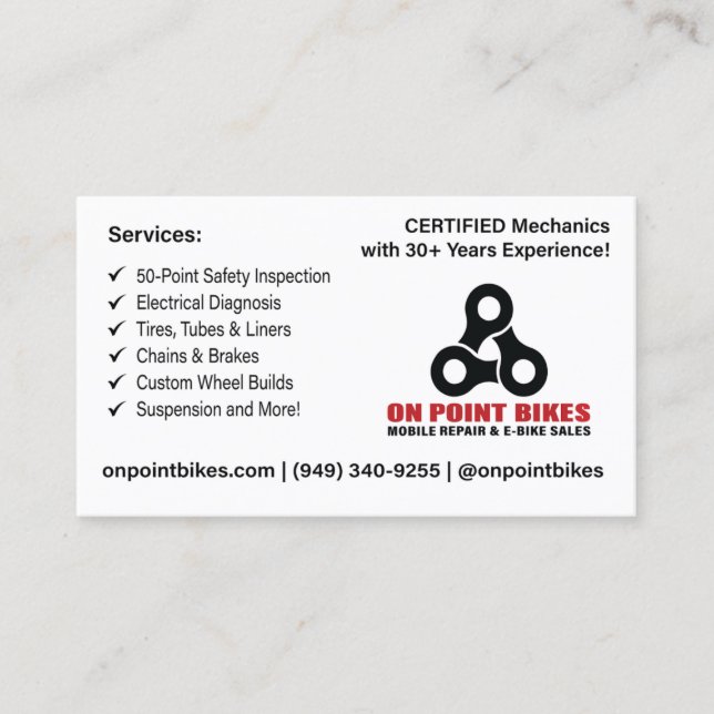 Tarjeta De Visita On Point Bikes Custom Design (Anverso)
