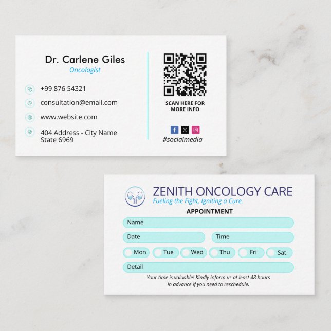 Tarjeta De Visita Oncología Clínica de Negocios | Cita simple (Anverso / Reverso)