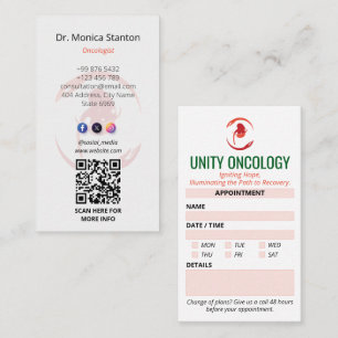 Tarjeta De Visita Oncología Clínica de Negocios   Cita simple