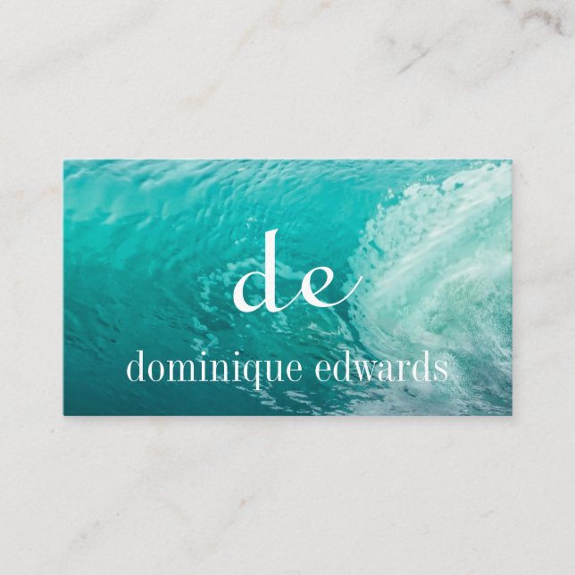 Tarjeta De Visita Onda oceánica azul moderno Monograma elegante (Anverso)