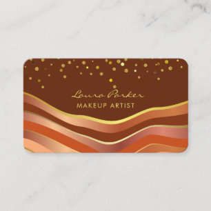 Tarjeta De Visita Ondas Artista de Maquillaje Mínimo de Rayas Marrón