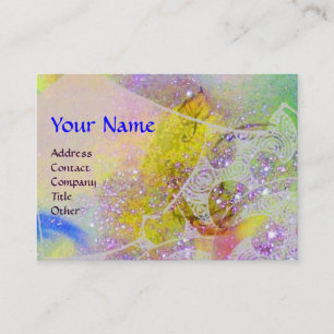 Tarjeta De Visita ONDAS MONOGRAMAS, amarillo brillante azul verde pú