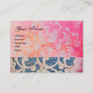 Tarjeta De Visita ONDAS MONOGRAMAS , violeta azul rosa, vibrante