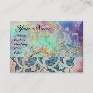 Tarjeta De Visita ONDAS MONOGRAMAS , violeta azul rosa, vibrante