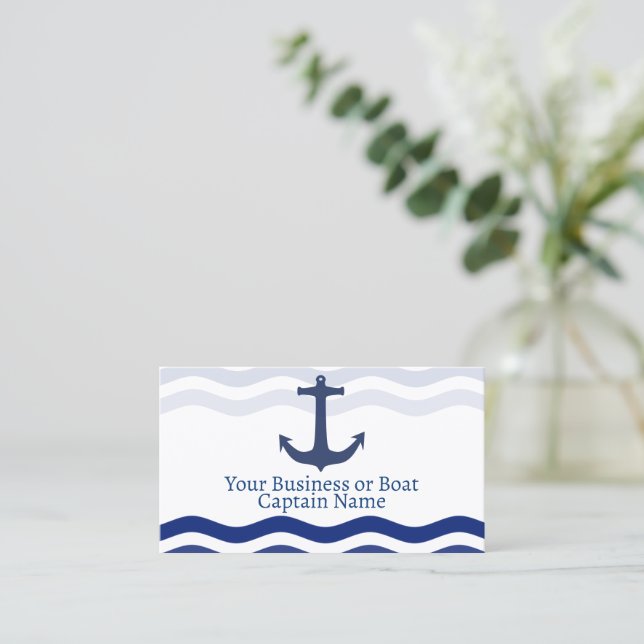 Tarjeta De Visita Ondas náuticas y anclaje de barco (Anverso de pie)