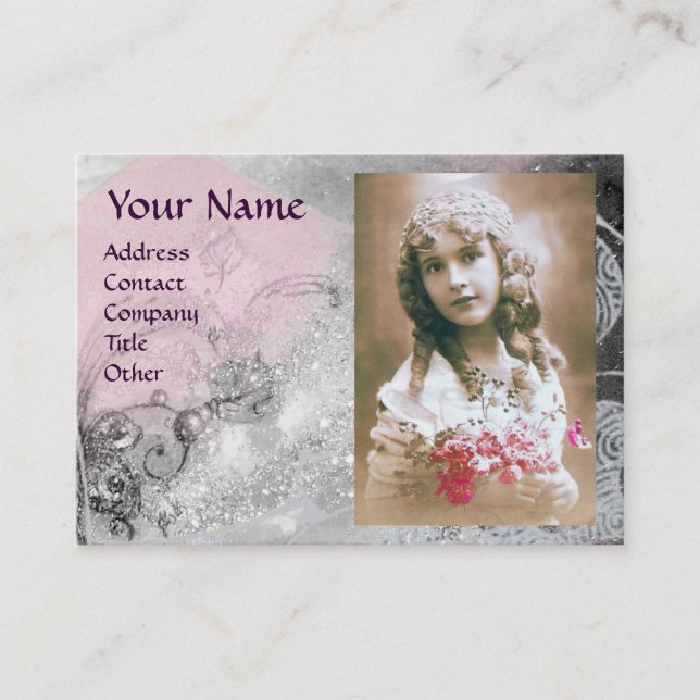 Tarjeta De Visita ONDAS PLANTILLA DE FOTO MONOGRAM blanco rosado (Anverso)