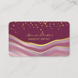 Tarjeta De Visita Ondas Rosa Oro Minimal Rayas Artista de Maquillaje