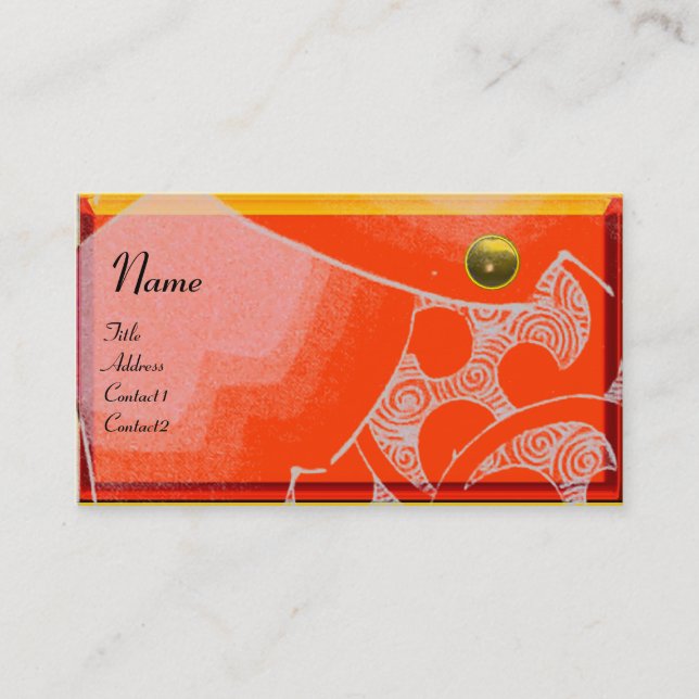 Tarjeta De Visita ONDAS TOPAZ MONOGRAMA,naranja amarillo blanco (Anverso)