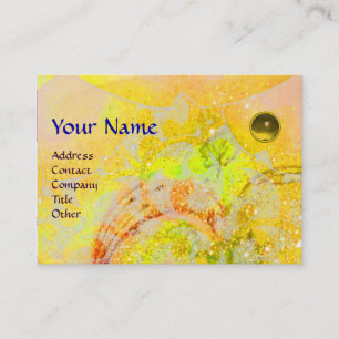 Tarjeta De Visita Ondas TOPAZ Monograma, naranja verde amarillo bril