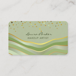 Tarjeta De Visita Ondas Verde Dorado Rayas Mínimas Artista de Maquil