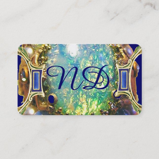TARJETA DE VISITA OPAL AZUL VERDE, ARTE NOUVEAU ORO JEWEL MONOGRAM (Anverso)