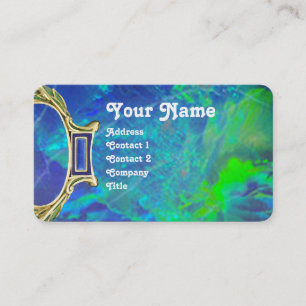 TARJETA DE VISITA OPAL AZUL VERDE, ARTE NOUVEAU ORO JEWEL MONOGRAM