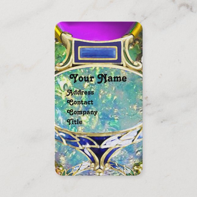 TARJETA DE VISITA OPAL AZUL VERDE, ARTE NOUVEAU ORO JEWEL MONOGRAM (Anverso)