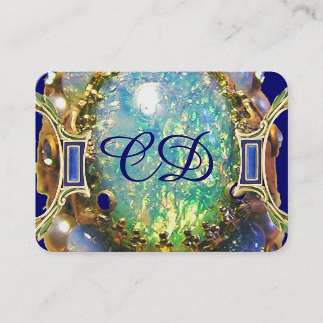 TARJETA DE VISITA OPAL AZUL VERDE, ARTE NOUVEAU ORO JEWEL MONOGRAM (Anverso)