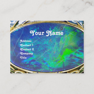 TARJETA DE VISITA OPAL AZUL VERDE, ARTE NOUVEAU ORO JEWEL MONOGRAM