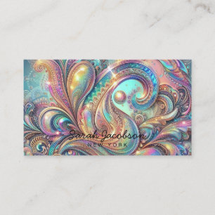 Tarjeta De Visita Opal de lujo con estampado de paisley y diamante